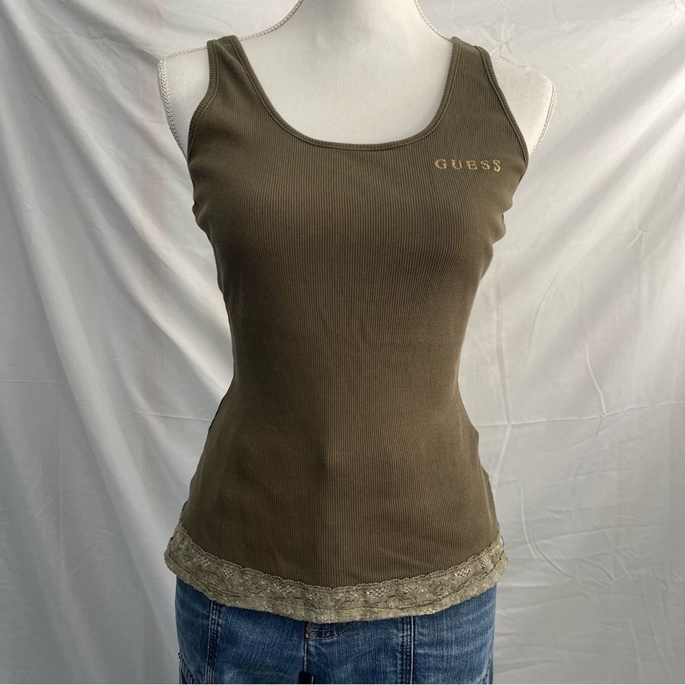 Y2K GUESS Khaki Ribbed Tank Top
